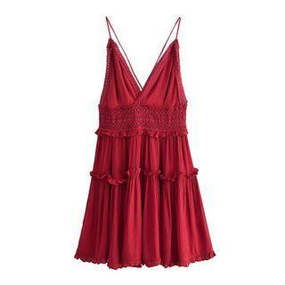 Spaghetti Strap Lace Trim Mini Smock Dress