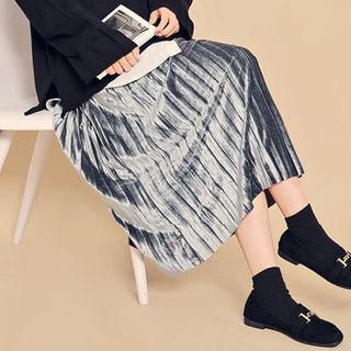 Band-waist Velvet Pleated Skirt