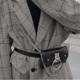 Chain Faux Leather Belt Bag Black - One Size