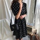 Elbow-sleeve Dotted A-line Dress