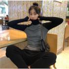 Turtleneck Long-sleeve Raglan T-shirt As Shown In Figure - One Size