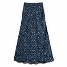 Floral Print Lace Trim Midi A-line Skirt