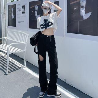 Mid Rise Cutout Wide Leg Jeans (various Designs)