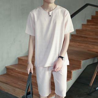 Set: Windowpane Short-sleeve T-shirt + Shorts