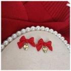 Heart Bow Drop Earring 1 Pair - Silver Needle - Bow - Red - One Size
