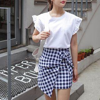 Knotted-front Check Mini Skirt