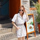 Dolman-sleeve Belted Stripe Playsuit