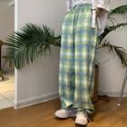 Short-sleeve Lettering T-shirt / Gingham Harem Pants
