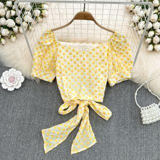 Short Sleeve Bow Back Floral Blouse