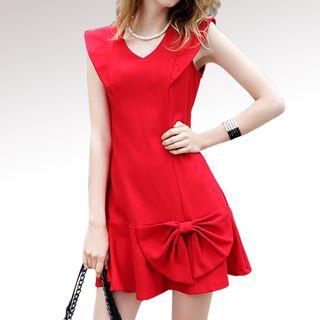 Bow Accent V-neck Sleeveless Dress