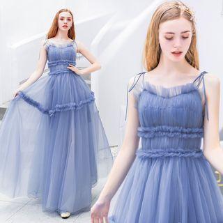Mesh Spaghetti Strap A-line Evening Gown