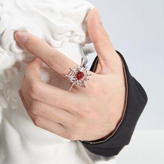 Spider Rhinestone Sterling Silver Open Ring Silver - One Size