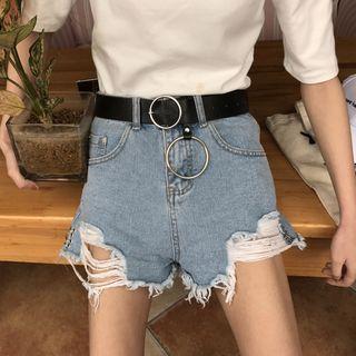 Distressed Hoop-detail Shorts