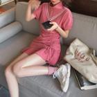 Half-zip Drawstring Short-sleeve Mini A-line Dress