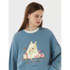 Bunny-printed Boxy Sweatshirt Blue - One Size