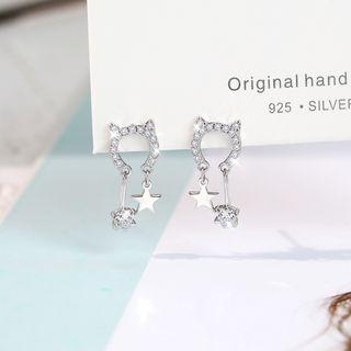 Rhinestone Cat Stud Earring 1 Pair - Cat - One Size