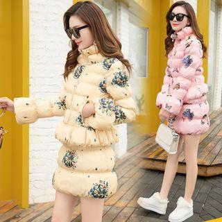 Set: Stand Collar Padded Zip Jacket + Padded Pencil Skirt