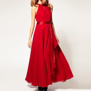 Cutout-shoulder Chiffon Gown
