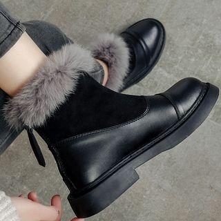 Faux-fur Trim Low Heel Ankle Boots