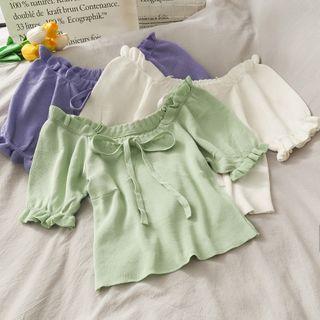 Wide-neck Ruffled Crop T-shirt In 7 Colors