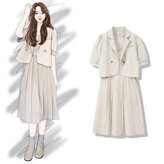 Plain Oversize Blazer / Plain Pleated A-line Dress