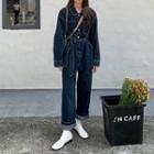 Long Sleeve Straight Leg Denim Jumpsuit