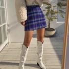 Wool Blend A-line Mini Plaid Skirt