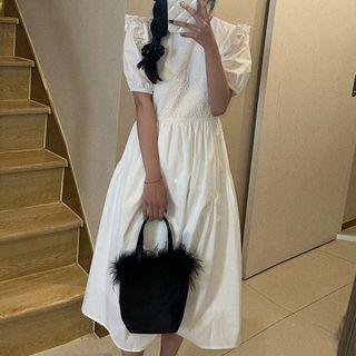 Short-sleeve Frill Trim Midi Smock Dress