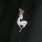 Deer Rhinestone Alloy Earring 1pc - Gold & White - One Size