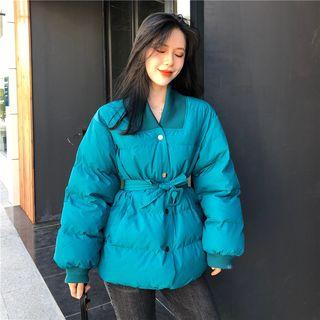 Tie-waist Buttoned Padded Jacket