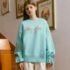Letter Tie-cuff Sweater Mint Green - One Size