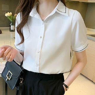 Short-sleeve Plain Collared Shirt
