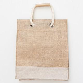Rope-handle Two-tone Shopper Bag