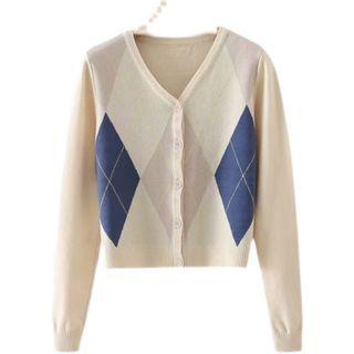 Argyle Cardigan Blue & Beige - One Size