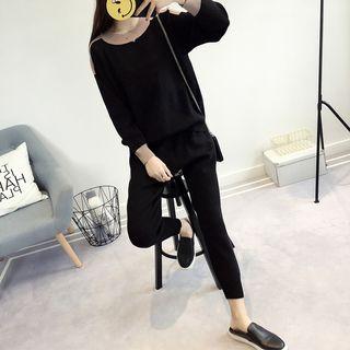 Set: Two-tone Sweater + Knit Pants