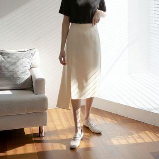 Slit Asymmetric-hem Midi Skirt