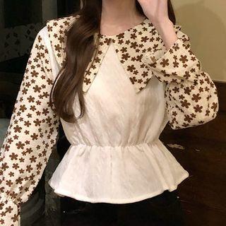 Mock Two-piece Puff-sleeve Floral Blouse