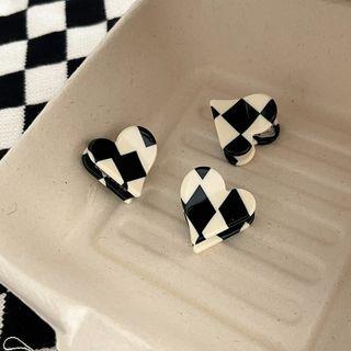 Heart Checker Hair Clamp Black & White - One Size