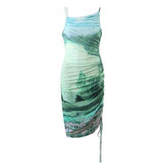Spaghetti Strap Print Drawstring Bodycon Dress