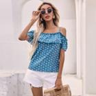 Dotted Cold-shoulder Short-sleeve Top