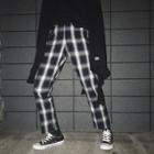 Ring Detail Plaid Casual Cropped Pants