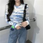 Long-sleeve Tie-dye Cropped T-shirt White - One Size