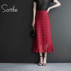 Tie-waist Plain Lace Midi Skirt