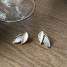 Leaf Alloy Earring 1 Pair - S925 Silver Stud - Gray & White - One Size