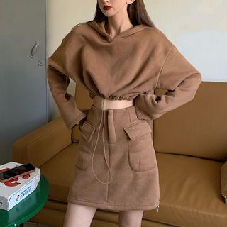 Cropped Drawstring Hoodie / Mini A-line Skirt