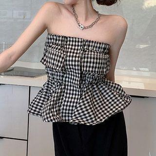 Strapless Gingham Ruffle Hem Top