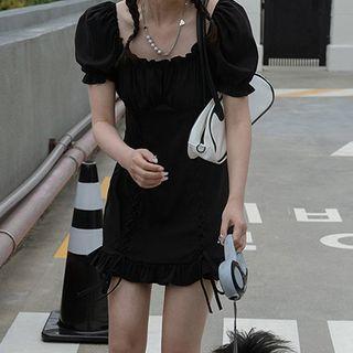 Square Neck Puff Short Sleeve Dress