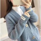 V-neck Label Applique Cardigan