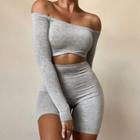 Long-sleeve Off-shoulder Cutout Fitted Romper