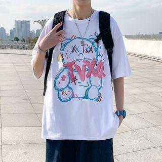 3/4 Sleeve Bear Print T-shirt